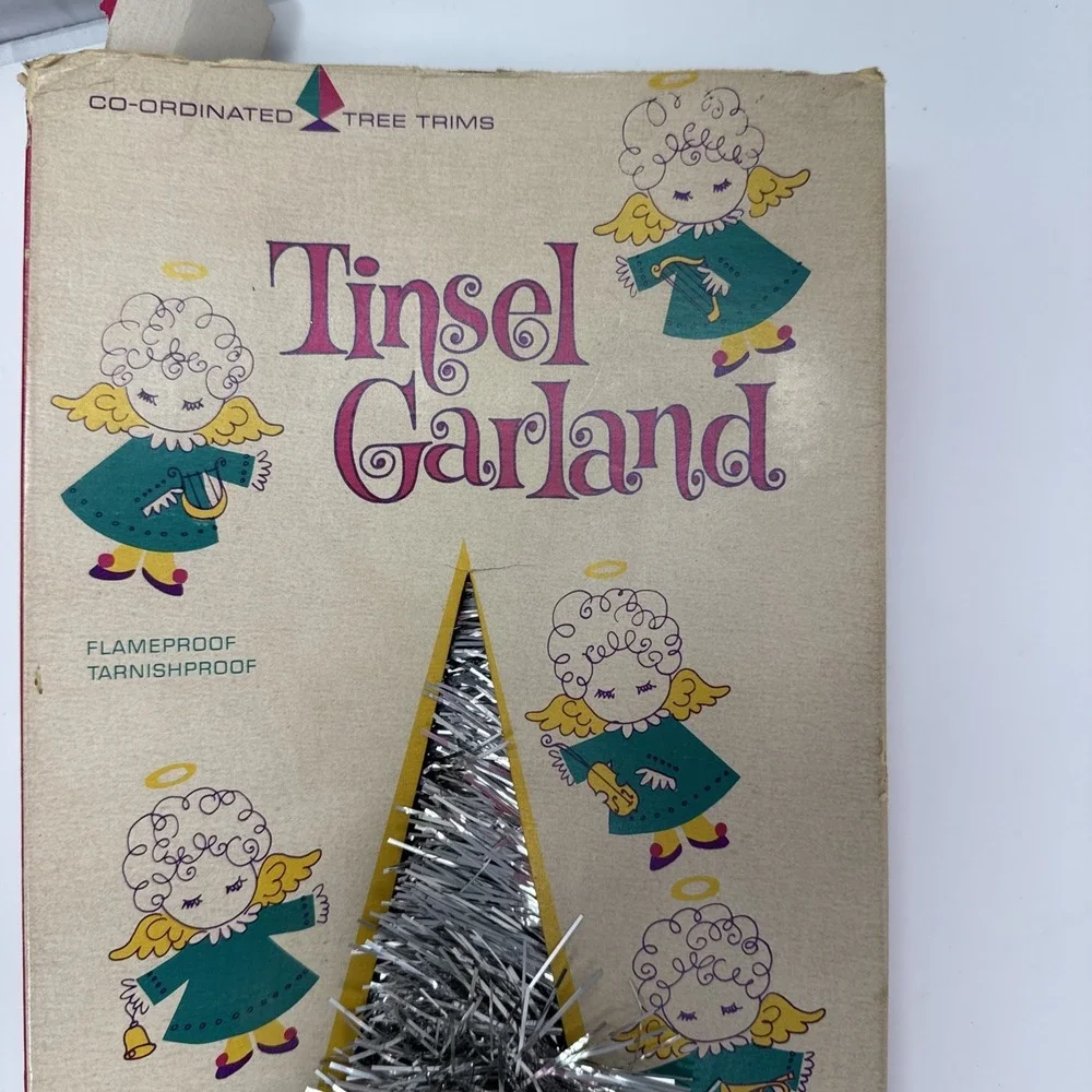 Vintage 1960 SILVER Sparkle Christmas Tree Garland Tinsel Decor 18 Lidco Box NEW